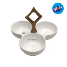 اردوخوری سرامیکی طرح دایره دسته چوبی